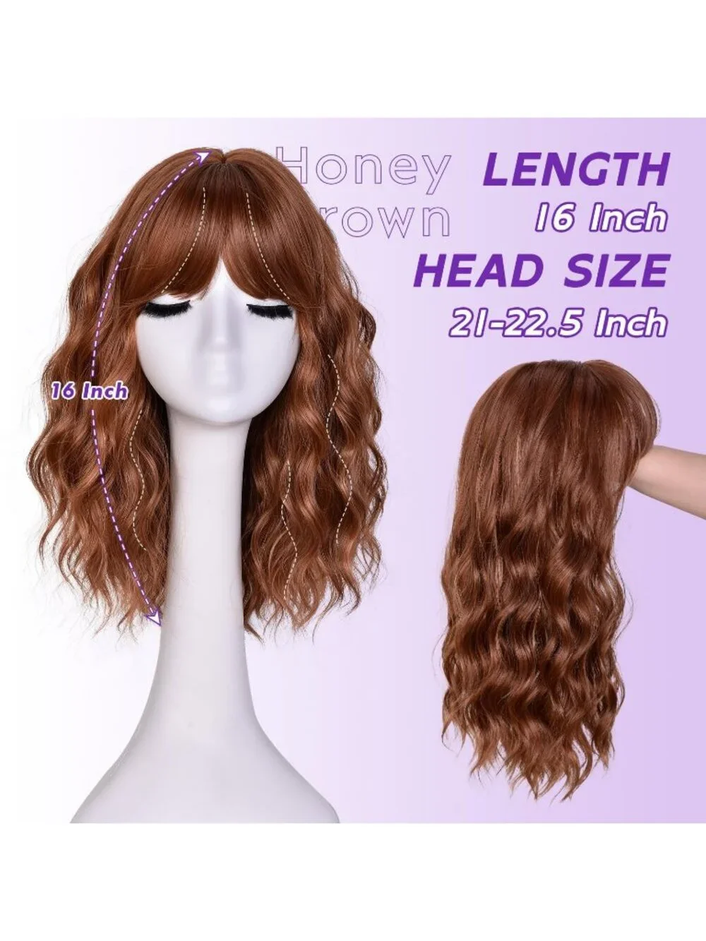 Women's Honey Brown 14 Inch Natural Synthetic Short Curly Wavy Fiber Wigs